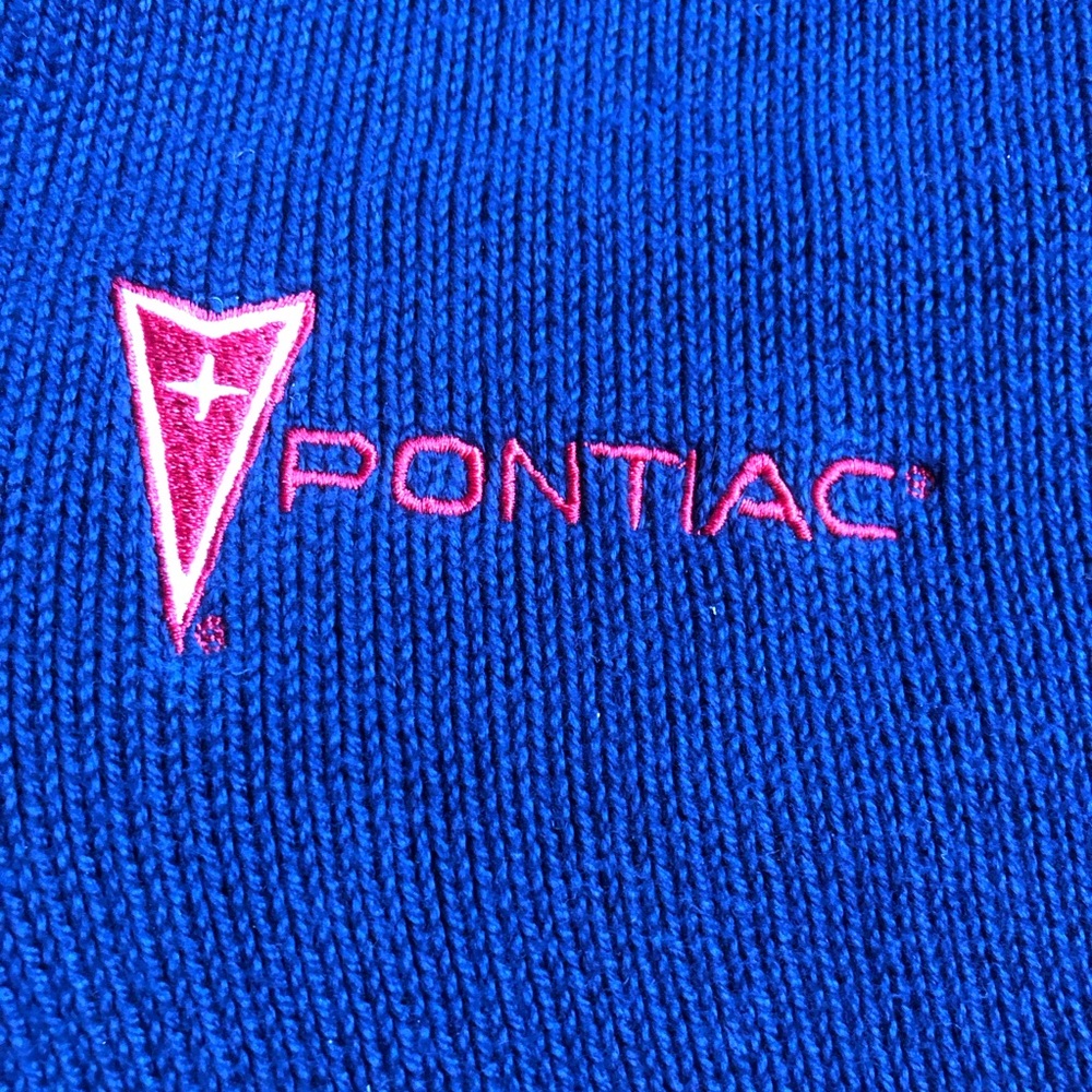 Vintage Retro Mens Navy Blue Sweater XXL Pontiac and emblem